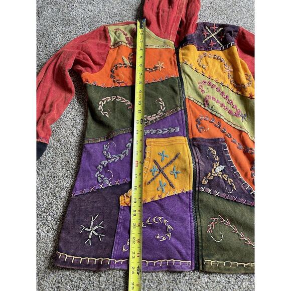 New! Hippie Boho Nepal Hoodie Sweatshirt Womens Medium Colorful Patchwork - Picture 6 of 6